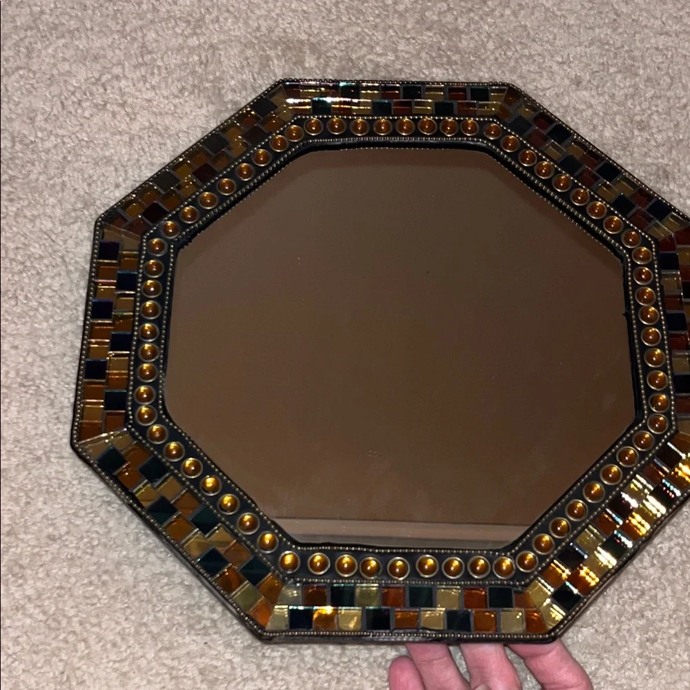 Octagonal Mosaic Wall Mirror with Multicolor Accents